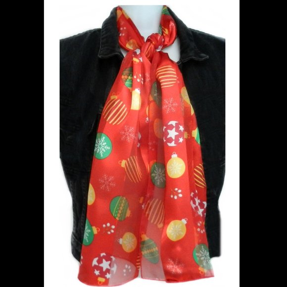 Accessories - NEW Christmas Scarf - Christmas Theme Snow Flake, Ornaments Printed